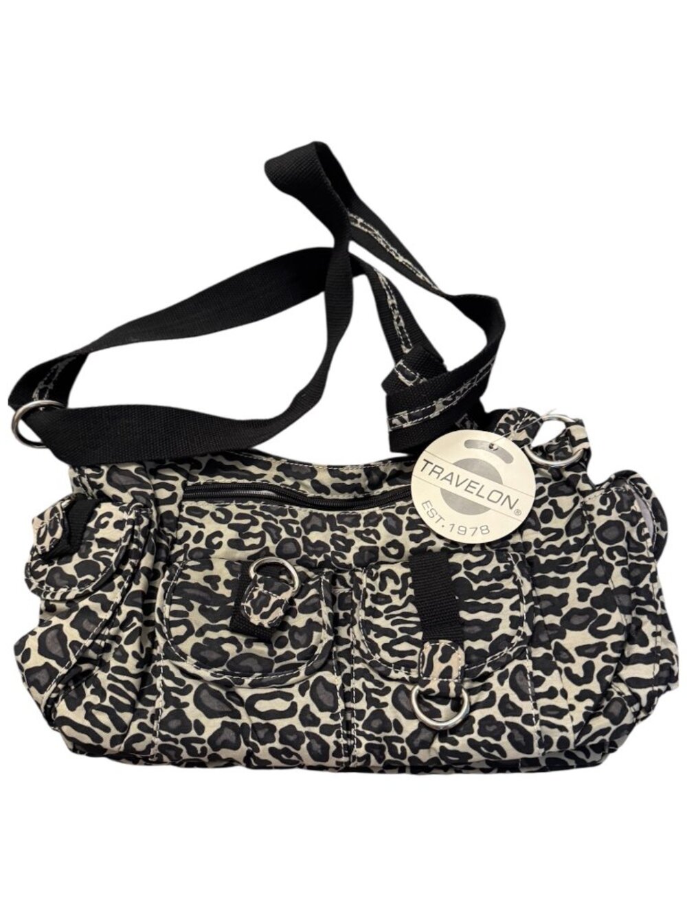 Travelon Leopard Print Multi Pocket Crossbody Shoulder Bag NWT